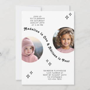 Gemensamt Syskon Porträtt-fotominimal Boho-födelse Inbjudningar