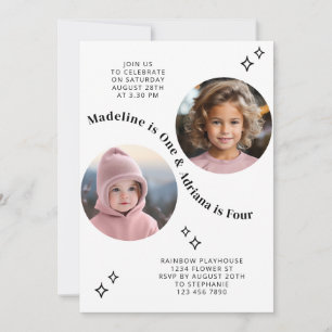 Gemensamt Syskon Porträtt-fotominimal Boho-födelse Inbjudningar