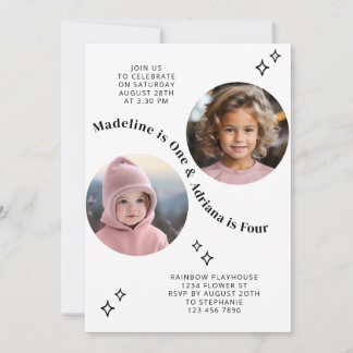 Gemensamt Syskon Porträtt-fotominimal Boho-födelse Inbjudningar