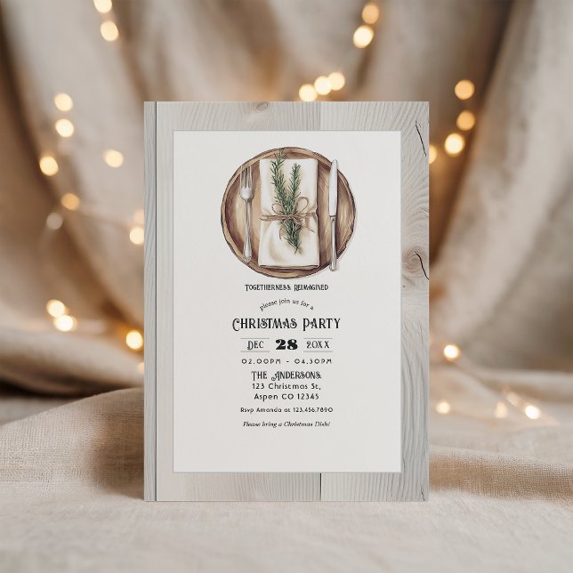 Gemenskap Föreställd på Nytt Rustik Julfest Inbjudningar (Togetherness Reimagined Rustic Christmas Party Invitation)
