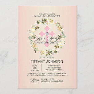 Gemenskapens första Heliga Blommigt Rosa Kor GIRL  Inbjudningar