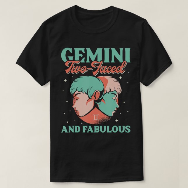 Gemini 2-vänd och Fabulous Zodiac Sign Horoscop T Shirt (Design framsida)