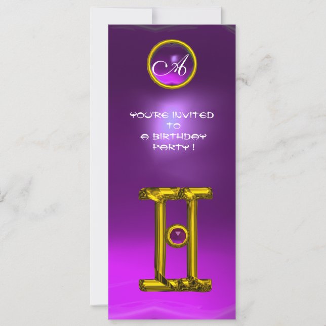 GEMINI ALEXANDRITE MONOGRAM,ametyst smart gult Inbjudningar (Framsida)