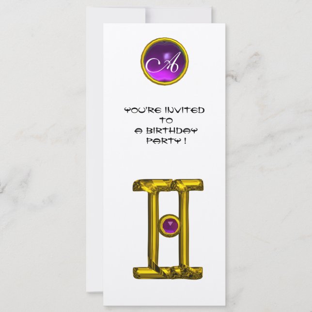 GEMINI ALEXANDRITE MONOGRAM,ametyst smart gult Inbjudningar (Framsida)
