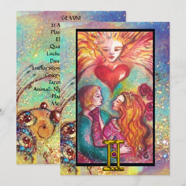 GEMINI, ÄLSKANDE TAROT ASTROLOGI STJÄRNTECKEN FÖDE KORT (Fram/baksida)