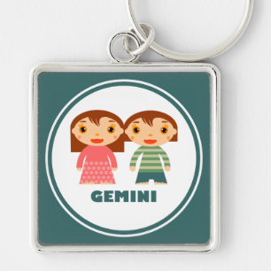 Gemini är mitt Zodiac-tecken Fyrkantig Silverfärgad Nyckelring