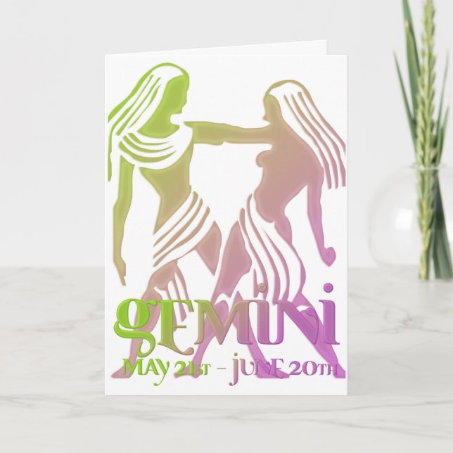 Gemini Astrologi Födelsedags Kort design 1 (Framsida)