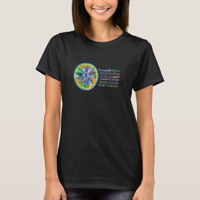 Gemini Astrological personality traits Mandala T Shirt (Framsida)