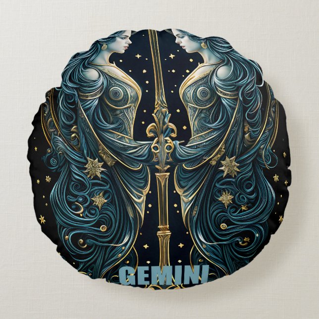 Gemini astrologitecken rund kudde (Framsidan)