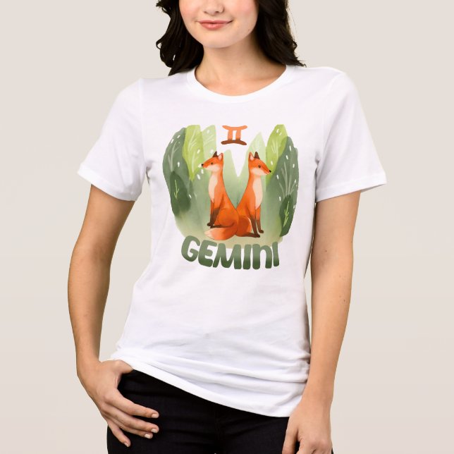 Gemini astrology, födelsetecken zodiac fox twillin t shirt (Framsida)