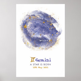 Gemini Baby Namn Zodiac Starry Nursery Poster