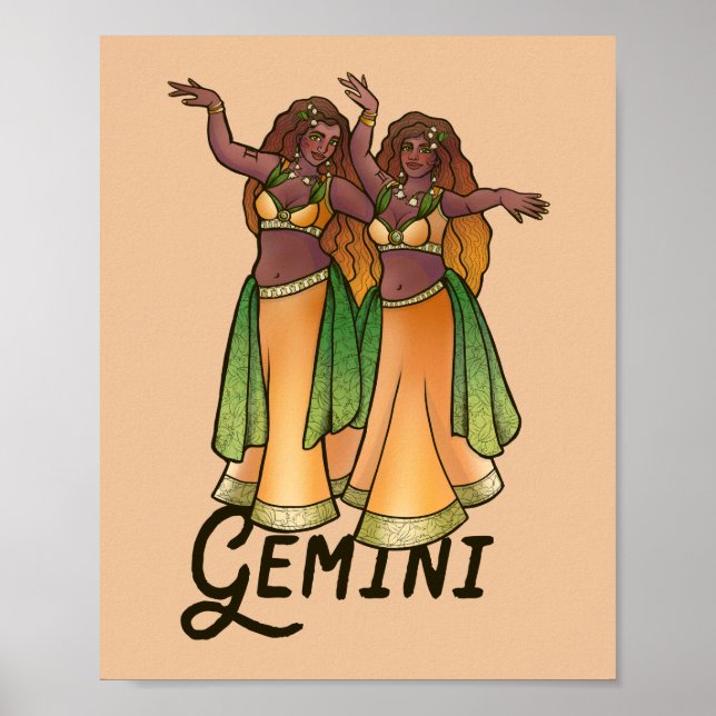 Gemini Belly Dancers Zodiac Bellydance Art Poster (Framsidan)
