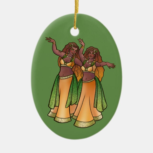Gemini Belly Dancers Zodiac Magdans Art Julgransprydnad Keramik (Framsidan)