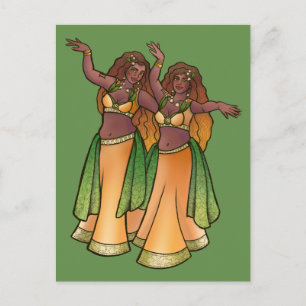 Gemini Belly Dancers Zodiac Magdans Art Vykort