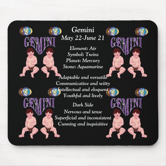 Gemini Birth Sign Zodiac Mouse Pad Musmatta (Framsidan)