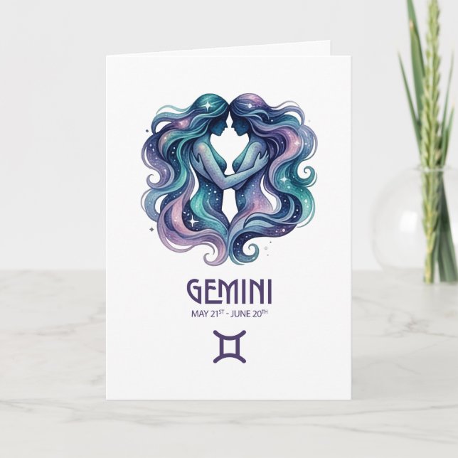 Gemini Birthday Card. Zodiac Astrology Card Helgkort (Framsida)