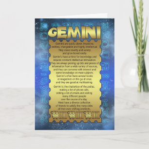 Gemini Birthday Card - Zodiac Birthday Card - Gemi Kort
