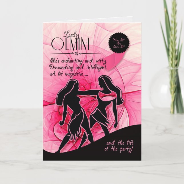 Gemini Birthday för Hennes Rosa 21 maj och 21 juni Kort (Framsida)