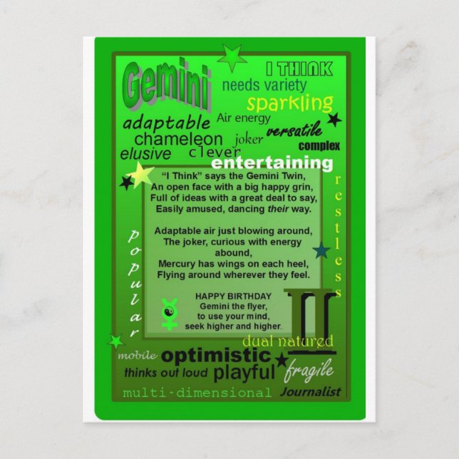 GEMINI BIRTHDAY VYKORT (Framsida)