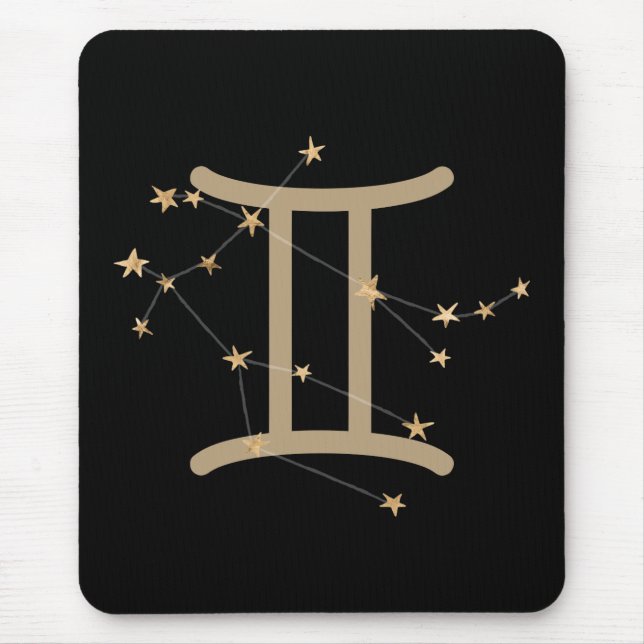 Gemini black and guld astrology konstellation faux musmatta (Framsidan)