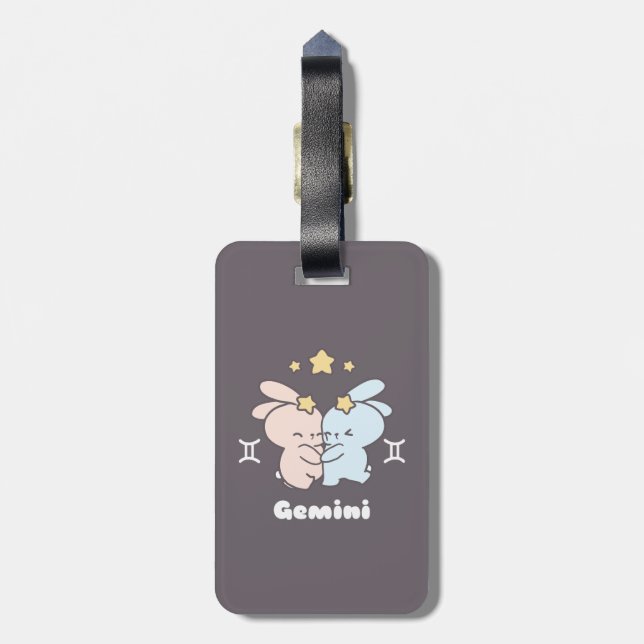 Gemini Bunnies Cuddles - Zodiac Harmony Bagagebricka (Baksidan Lodrät)
