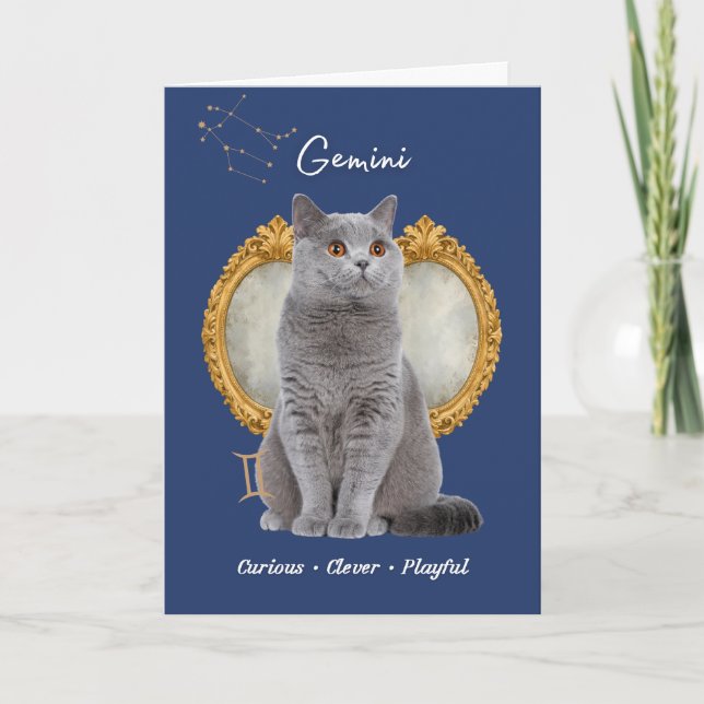 Gemini Cat Birthday Card Kort (Framsida)