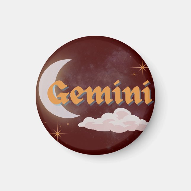 Gemini Celestial Aesthetic Måne Cloud Stars Design Magnet (Framsidan)