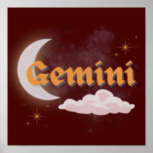 Gemini Celestial Måne Cloud Stars Astrology Art Poster