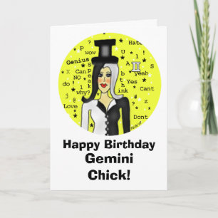 Gemini Chick Birthday Card Kort