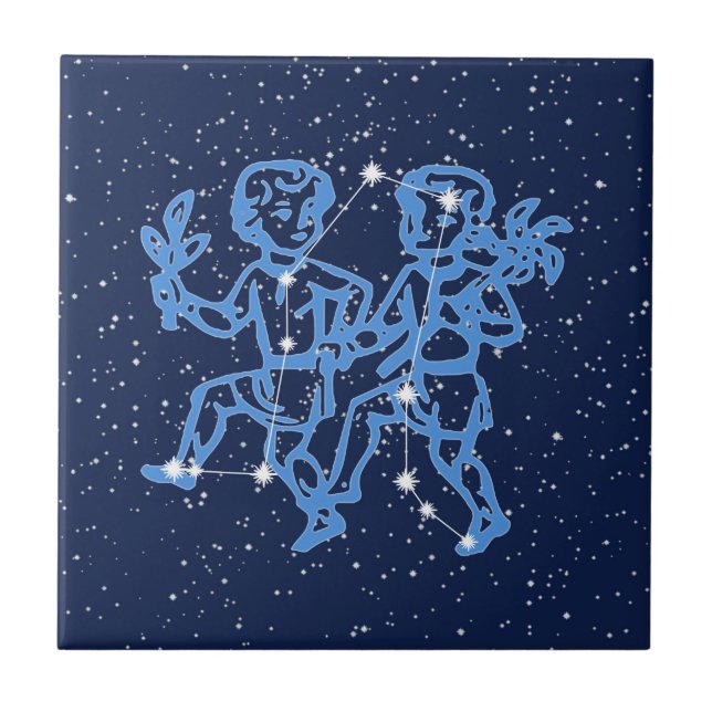 Gemini Constellation and Sol Sign with Stars Tile Kakelplatta (Framsidan)