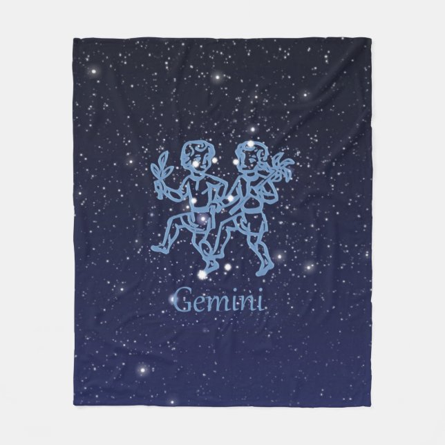 Gemini Constellation and Zodiac Sign with Stars Fleecefilt (Framsidan)