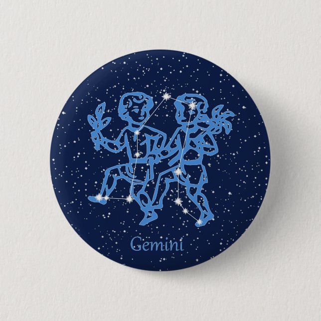 Gemini Constellation and Zodiac Sign with Stars Knapp (Framsida)