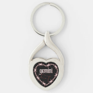Gemini Constellation Gothic Aesthetic Barbed Wire Twisted Heart Silverfärgad Nyckelring