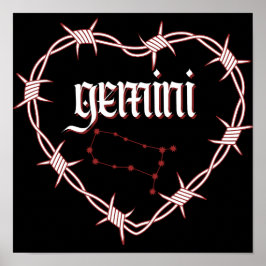 Gemini Constellation Gothic Mörk Celestial Art Poster