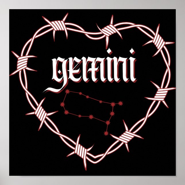 Gemini Constellation Gothic Mörk Celestial Art Poster (Framsidan)
