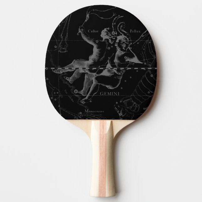 Gemini Constellation Hevelius 1690 on Black Pingisracket (Framsidan)