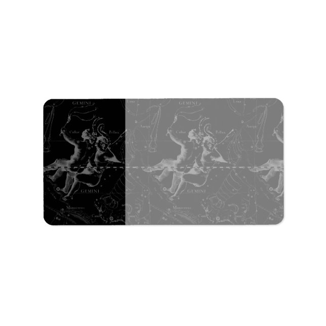 Gemini Constellation Karta Engrave av Hevelius Adressetikett (Framsidan)