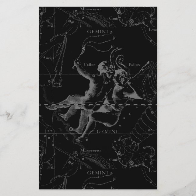 Gemini Constellation Karta Engrave av Hevelius Brevpapper (Framsida)
