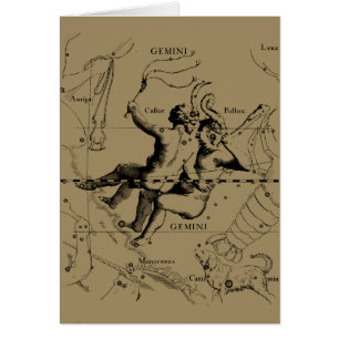 Gemini Constellation Karta Hevelius circa 1690 Hälsningskort