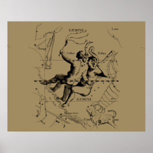 Gemini Constellation Karta Hevelius circa 1690 Poster