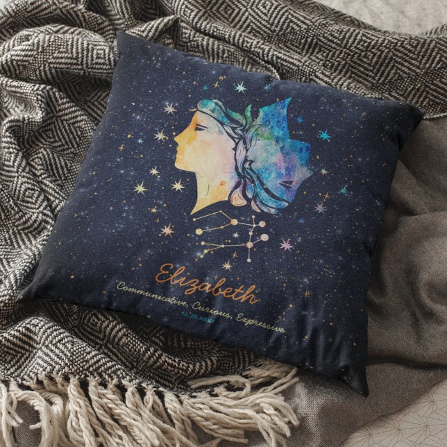 Gemini Constellation Zodiac Watercolor Star Galaxy Kudde (Skapare uppladdad)