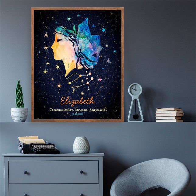 Gemini Constellation Zodiac Watercolor Star Galaxy Poster (Skapare uppladdad)