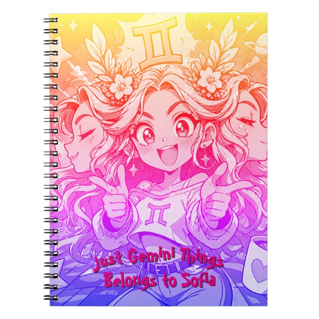 Gemini Cosmic Muse Anime Photo Journal Anteckningsbok (Framsidan)