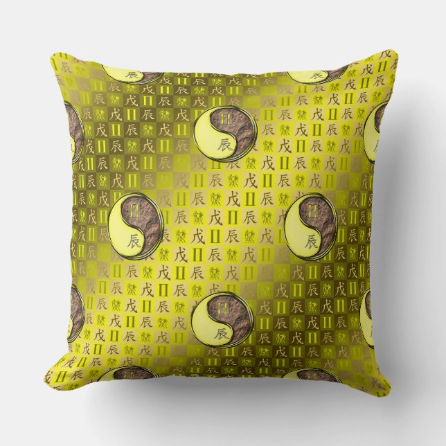 Gemini & Earth Dragon Throw Pillow Kudde (Framsida)
