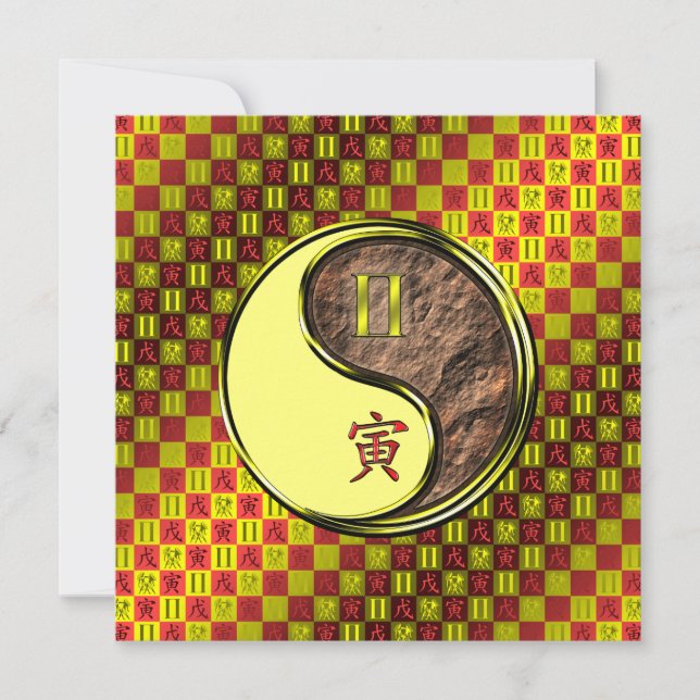 Gemini & Earth Tiger Flat Greeting Card Kort (Framsida)