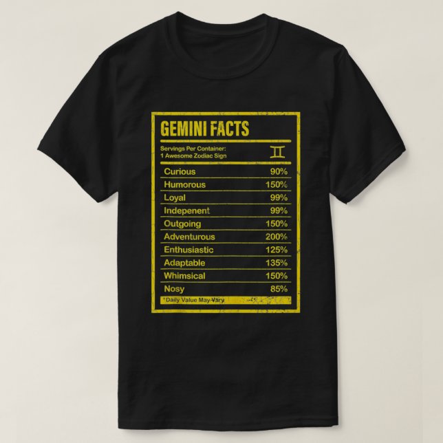 Gemini Facts är För manar och Women Funny Zodia T Shirt (Design framsida)