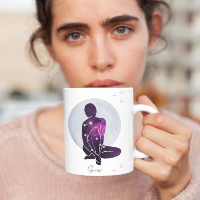 Gemini Feminina Blå Lila Zodiakdesign Kaffemugg (Skapare uppladdad)