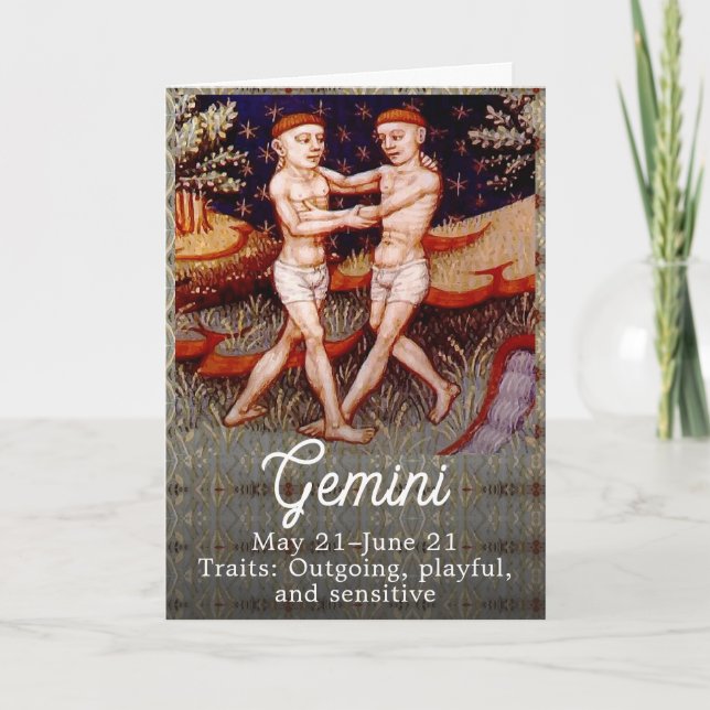 Gemini, Födelsedagsfesten Twillingar Zodiac Sign Kort (Framsida)
