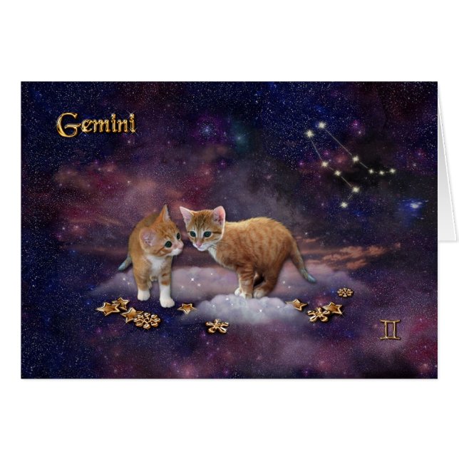 Gemini för Cat Lovers Hälsningskort (Framsidan Horizontal)