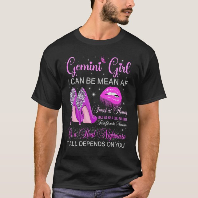Gemini Girl Birthday Högklackars Dripping Läppar B T Shirt (Framsida)